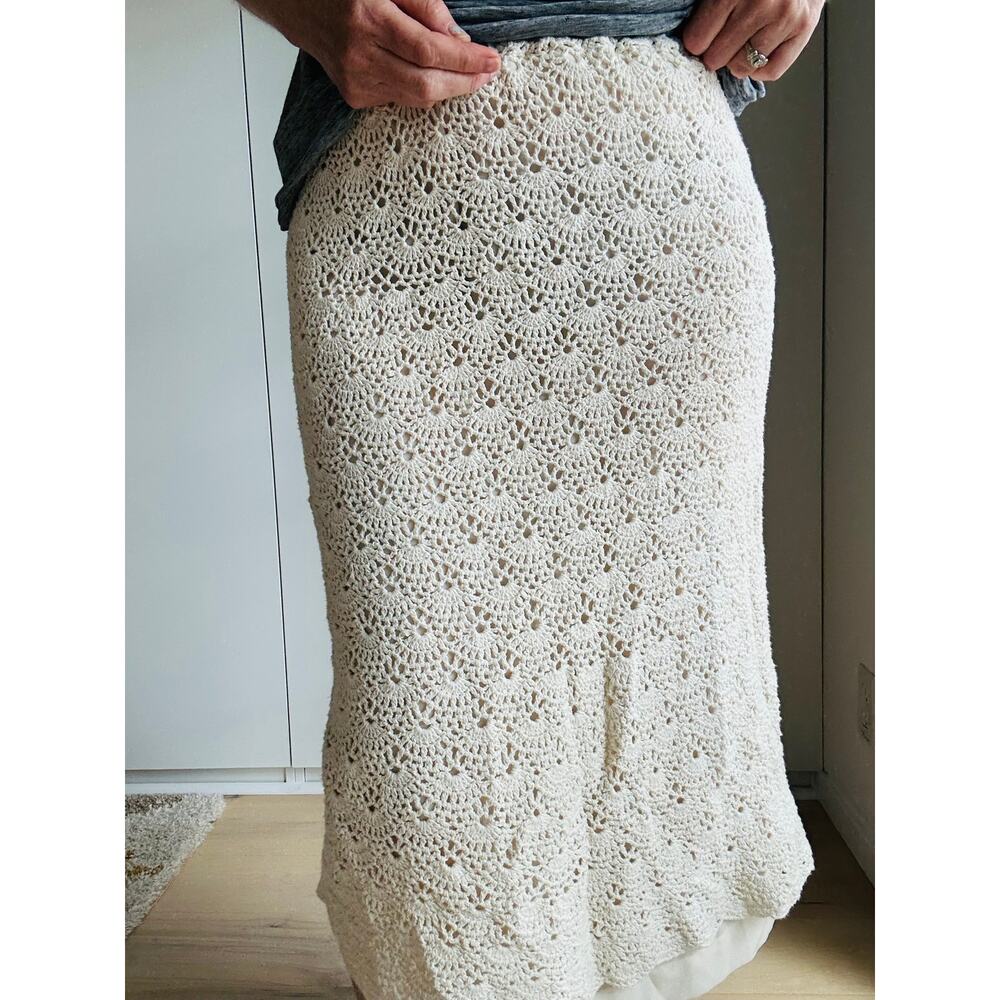 Vintage Crochet Cotton Midi Skirt Cream Size Small Boho Coquette Softgirl Look - Picture 8 of 10